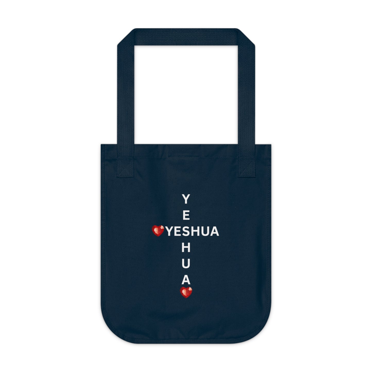 John 4:19 Yeshua Cross with Red Jewel Hearts Canvas Tote Bag