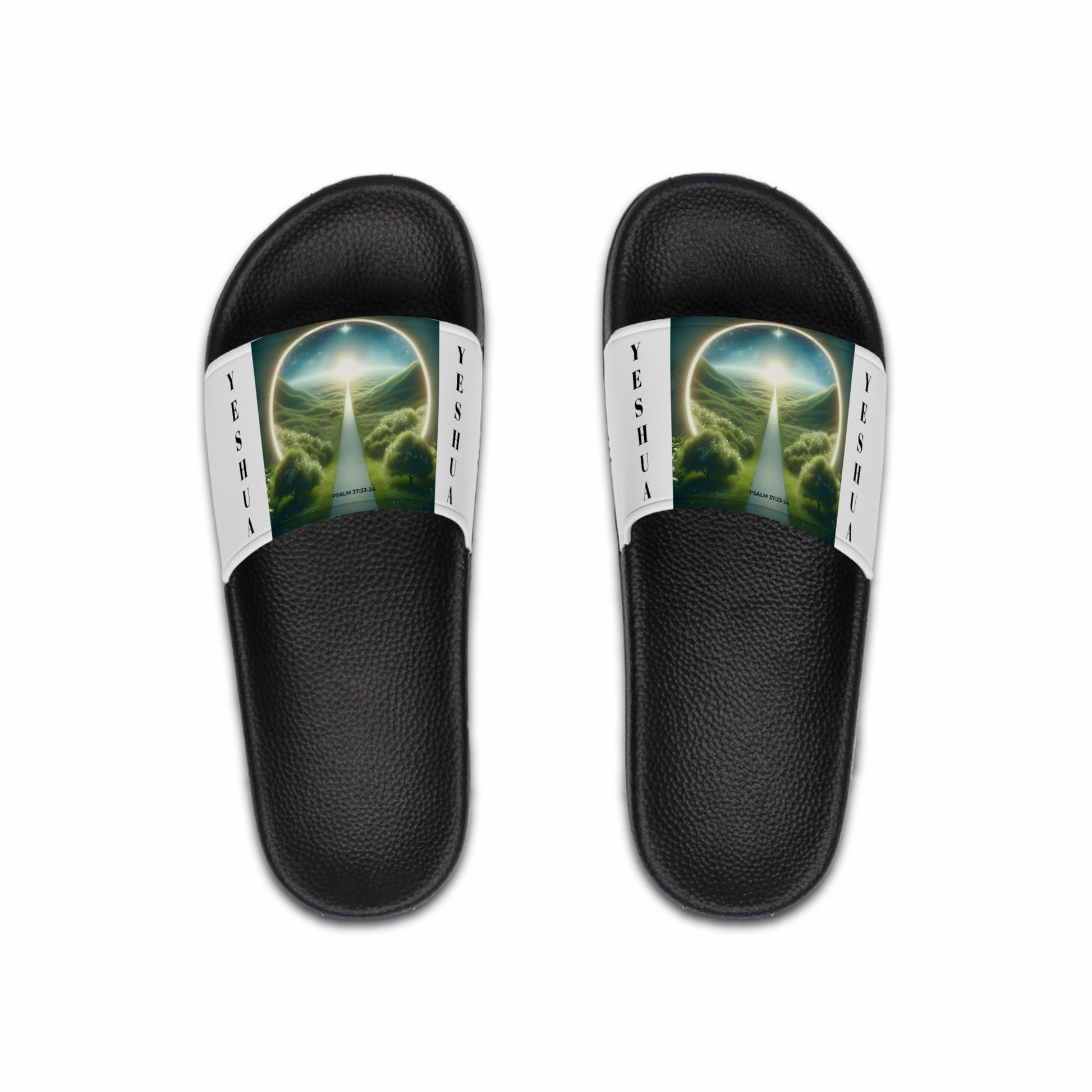 Psalms 37:23-24 Yeshua-Inspired Men's Slides  (WHITE)