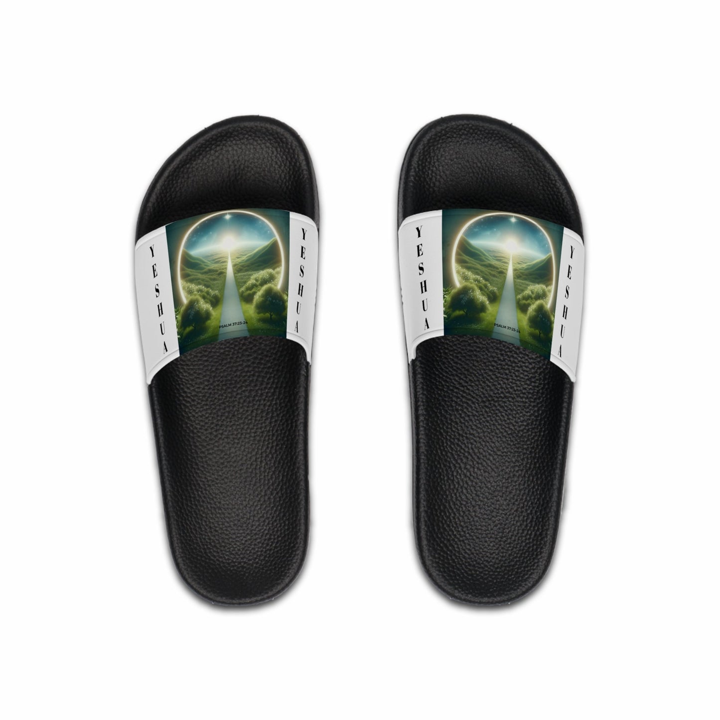 Psalms 37:23-24 Yeshua-Inspired Men's Slides  (WHITE)