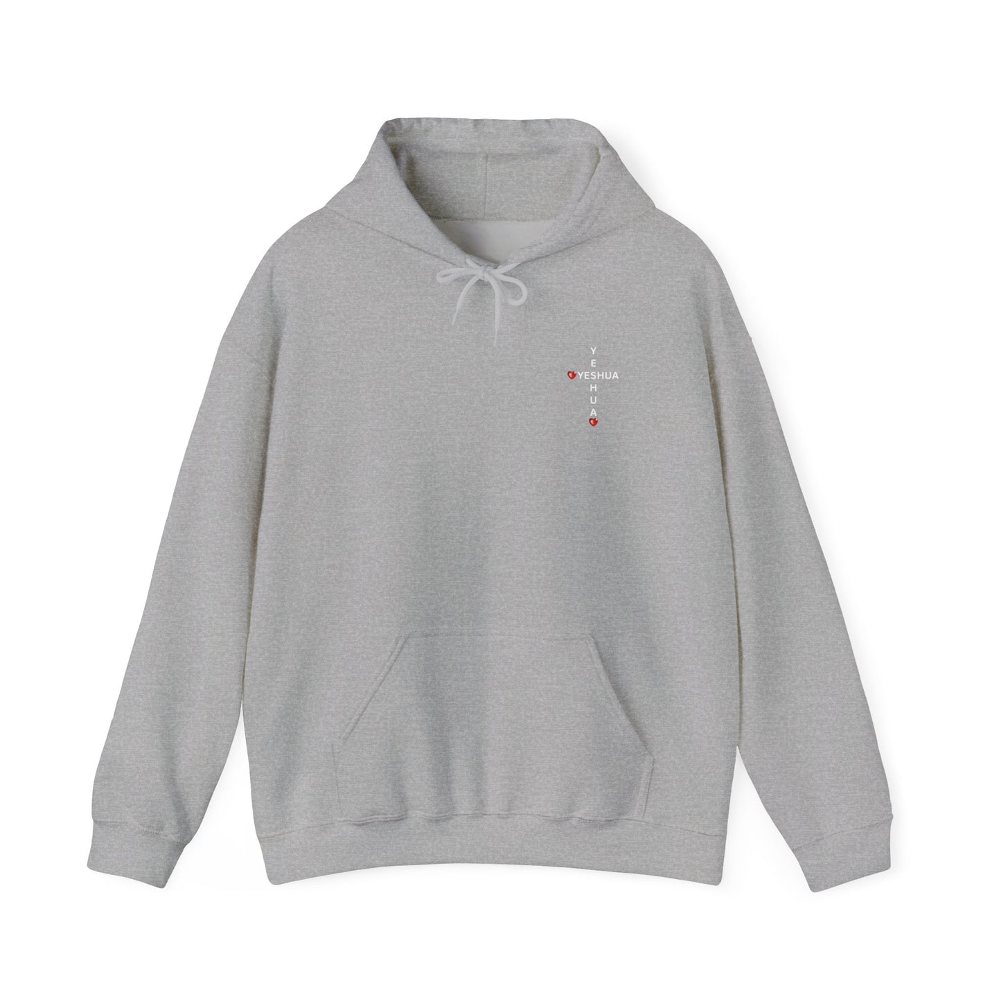 Yeshua Cross Hoodie with Red Jewel Hearts – Christian Faith Hoodie Inspired by Scripture