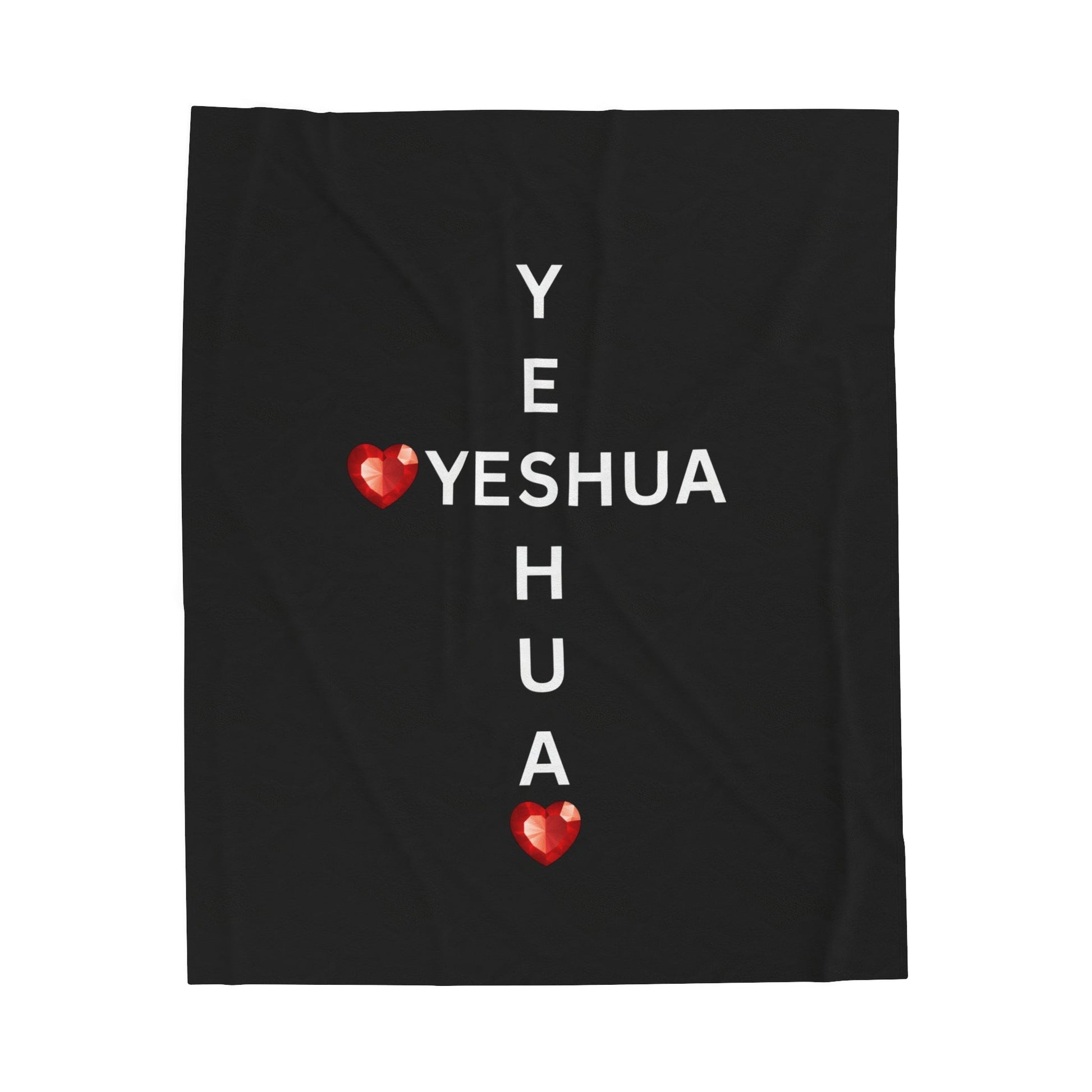 Yeshua Cross Blanket with Red Jewel Hearts – Luxurious Velveteen Throw Inspired by Scripture