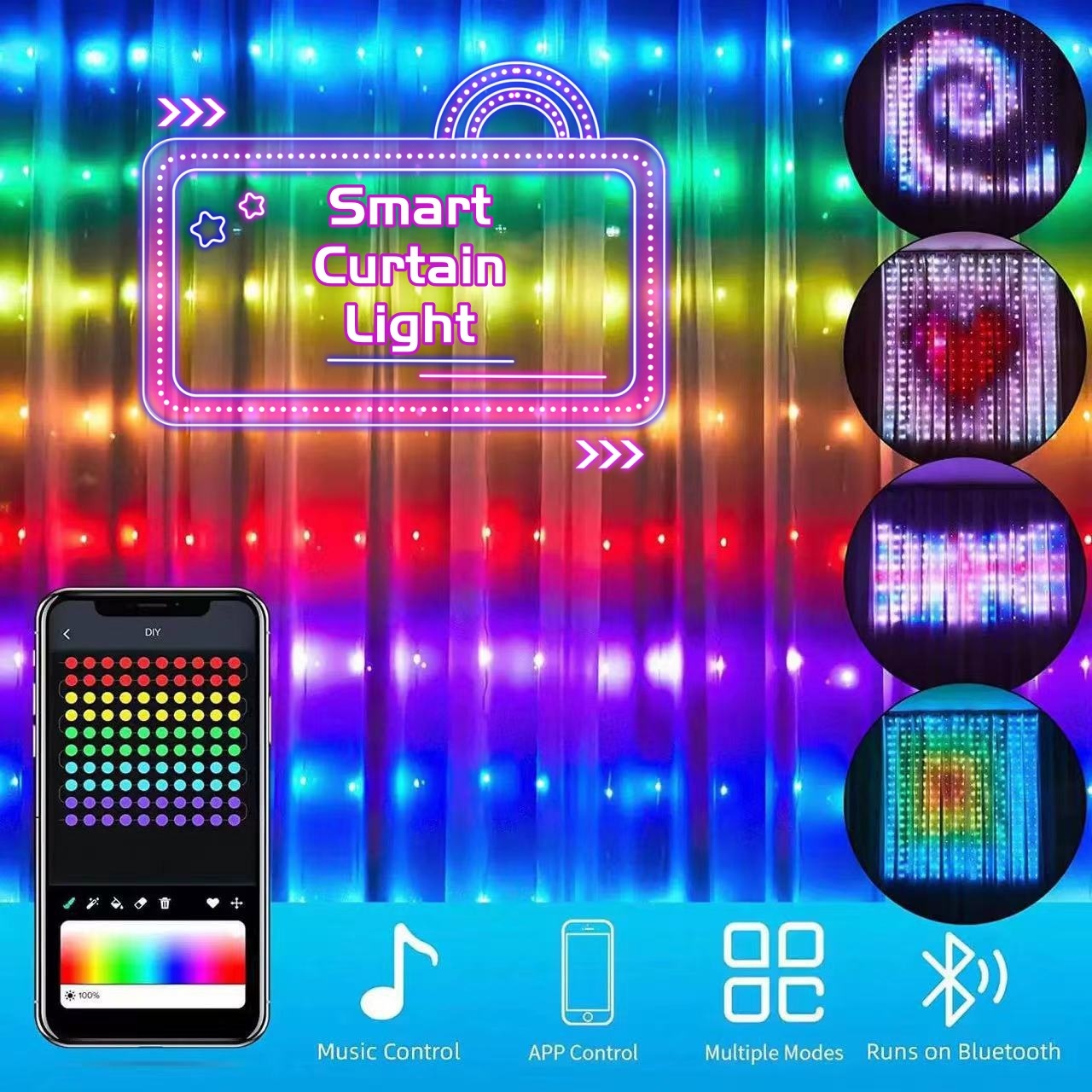 Smart LED RGB Curtain Lights with Bluetooth Control for Unforgettable 