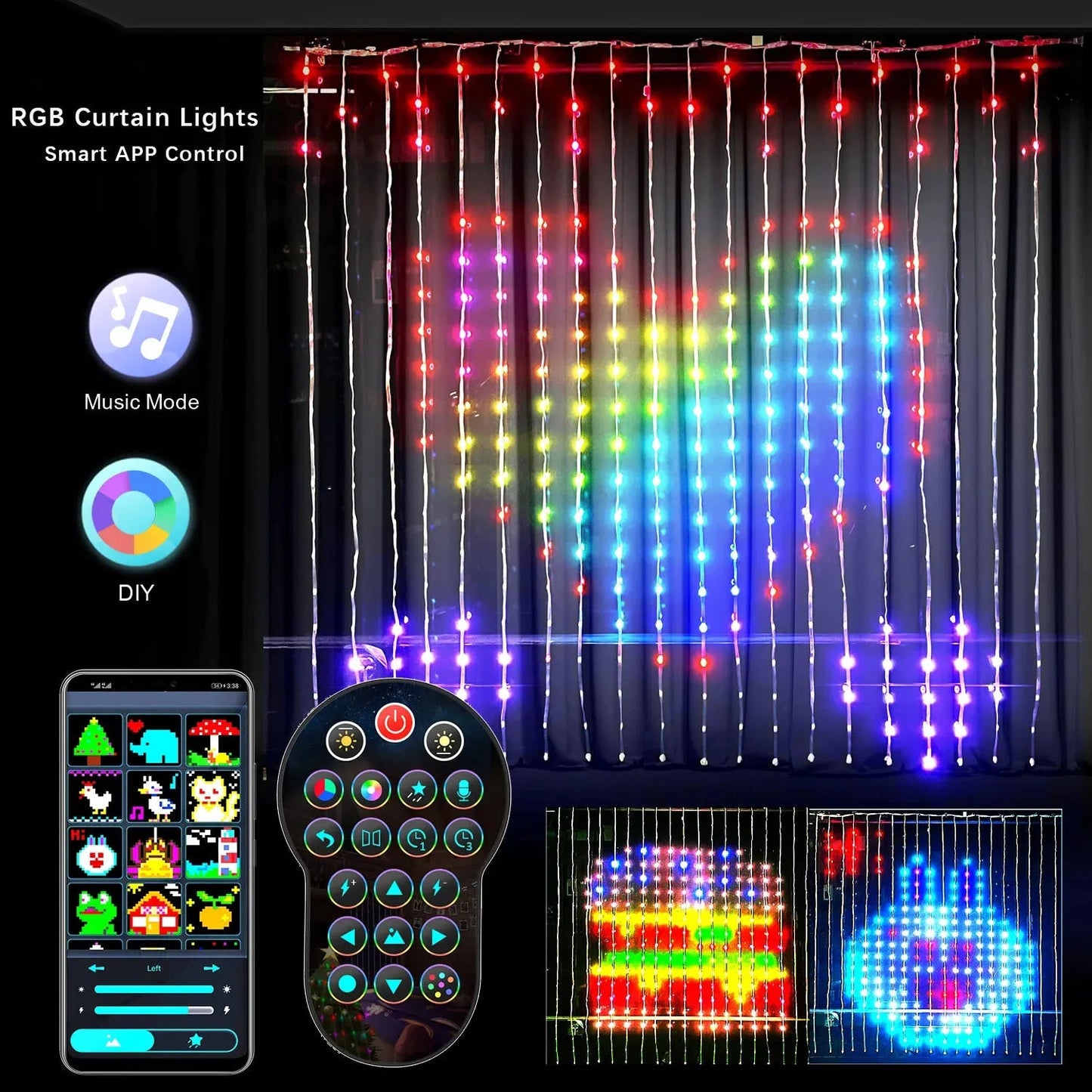 Smart LED RGB Curtain Lights with Bluetooth Control for Unforgettable 