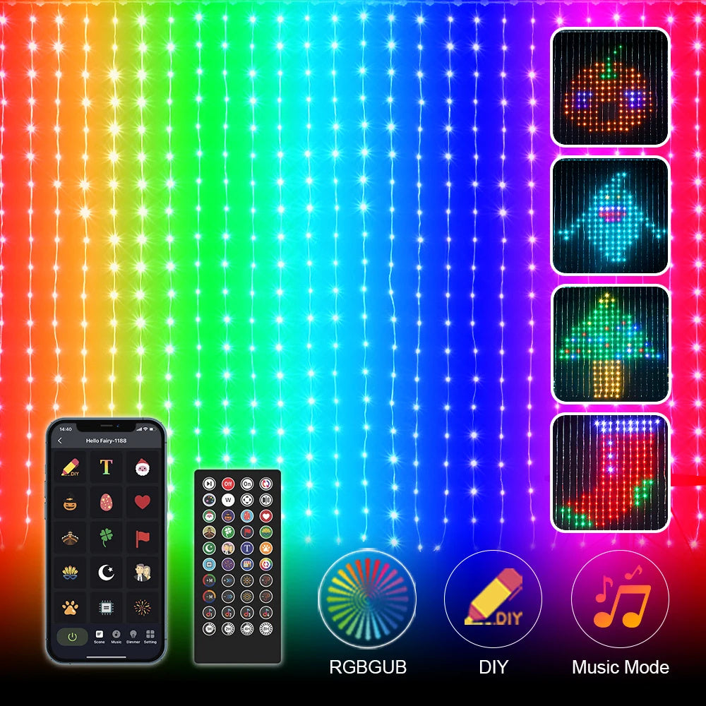 Smart LED RGB Curtain Lights with Bluetooth Control for Unforgettable 